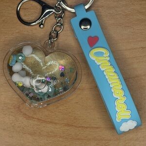 Sanrio Cinnamoroll Bag Charm Keychain with Snow Globe Heart Charm